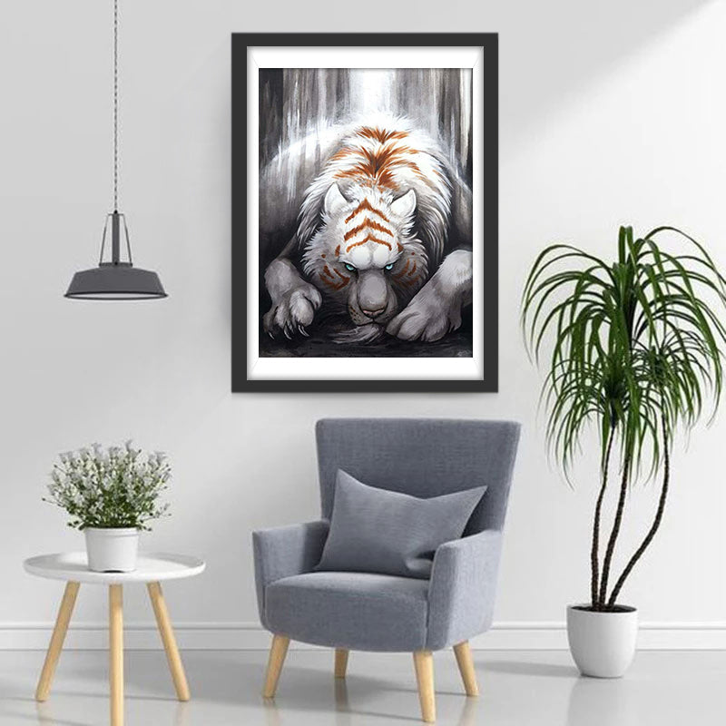Een Boze Tijger met Groene Ogen Diamond Painting