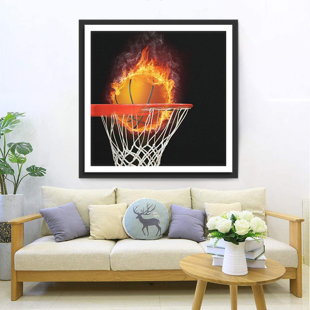 Een Brandende Basketbal door het Net Diamond Painting