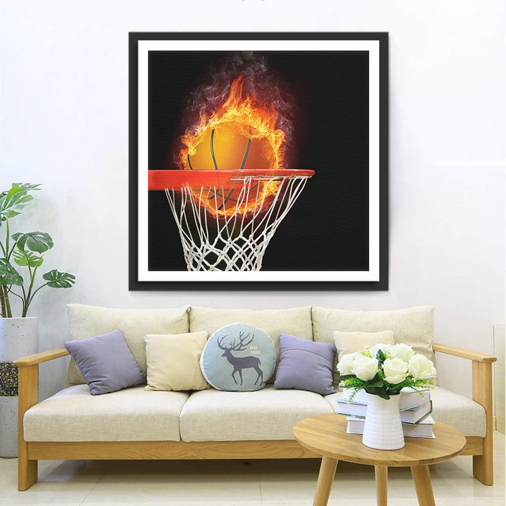 Een Brandende Basketbal door het Net Diamond Painting