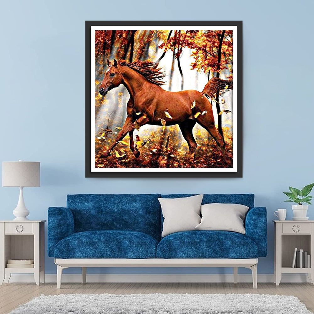 Een Bruin Paard in het Herfstbos Diamond Painting