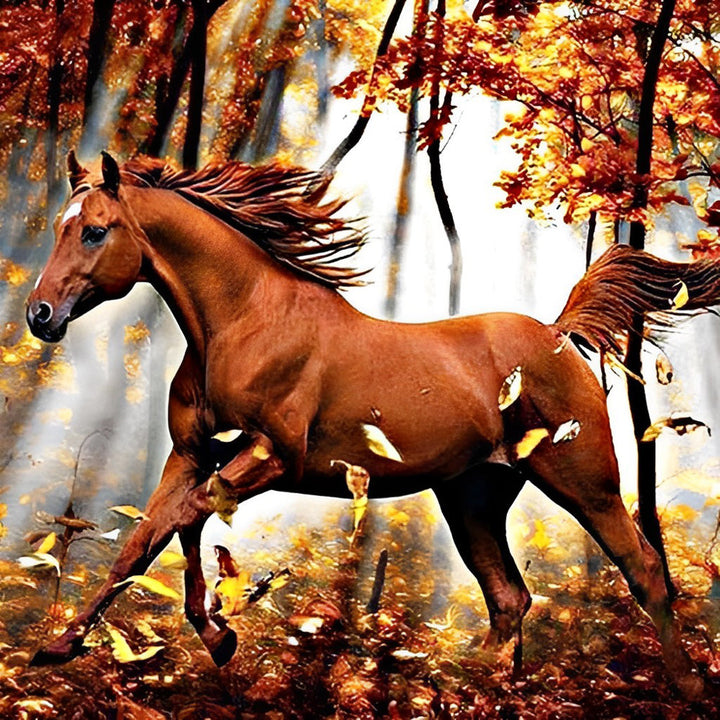 Een Bruin Paard in het Herfstbos Diamond Painting