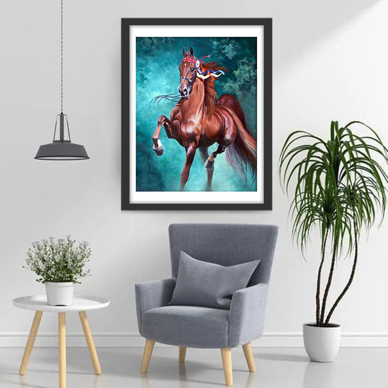 Een Bruine Hengst Rent door het Bos Diamond Painting