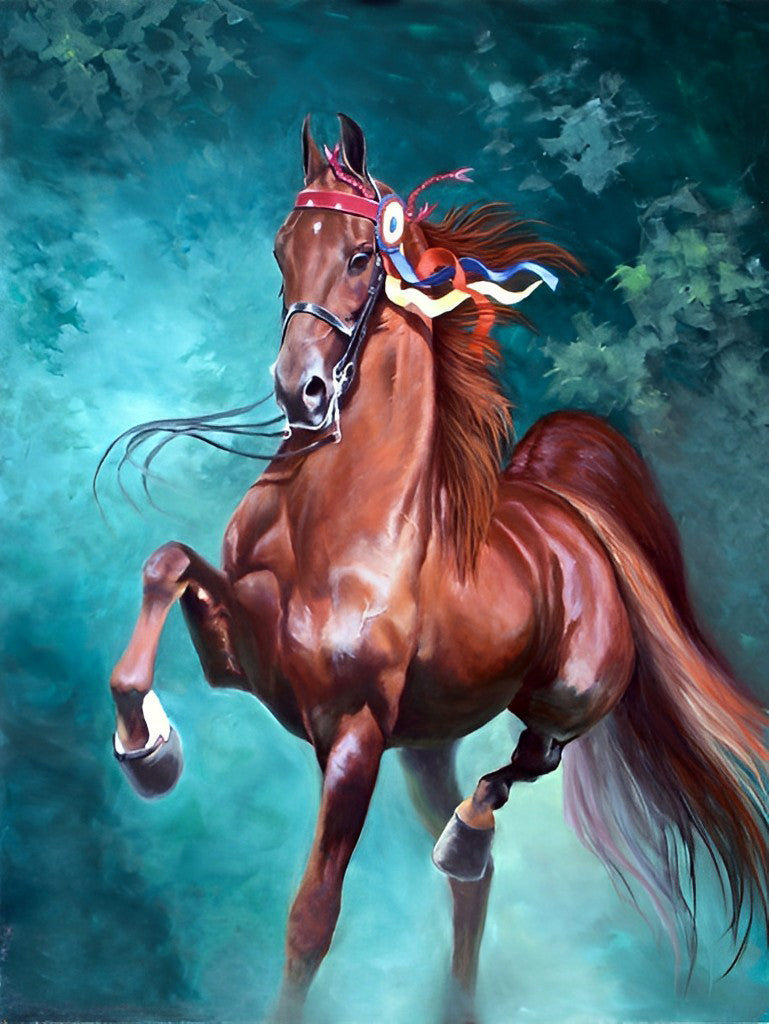 Een Bruine Hengst Rent door het Bos Diamond Painting