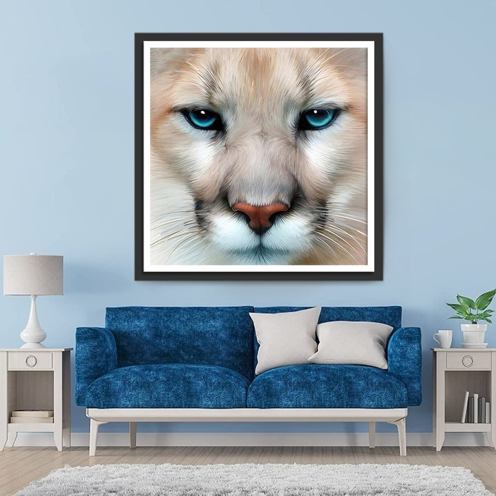 Een Bruine Leeuw met Blauwe Ogen Diamond Painting