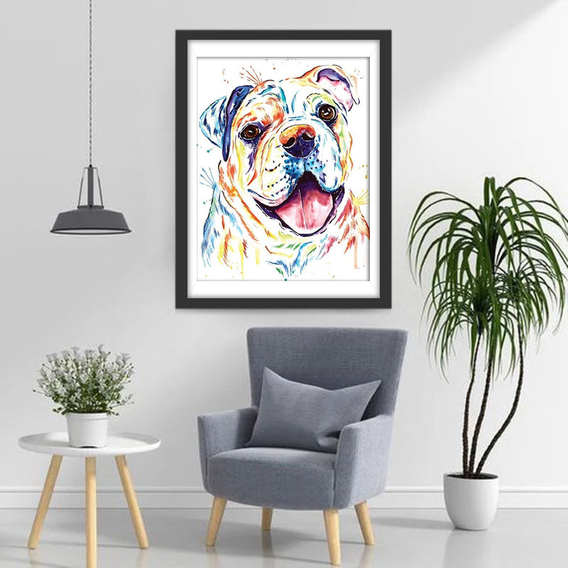 Een Bulldog Getekend met een Kleurrijk Penseel Diamond Painting