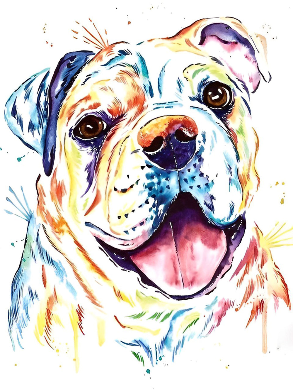 Een Bulldog Getekend met een Kleurrijk Penseel Diamond Painting