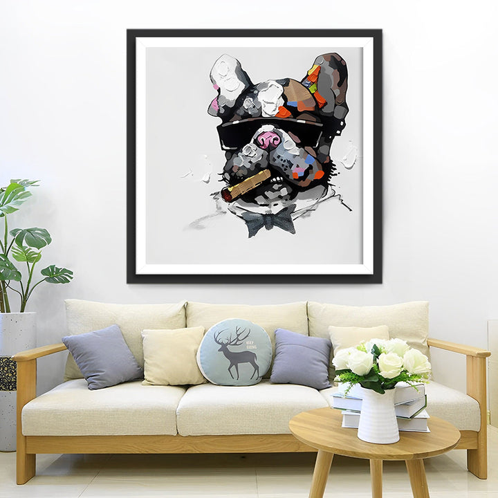 Een Bulldog met een Sigaret in zijn Bek en een Bril op zijn Neus Diamond Painting