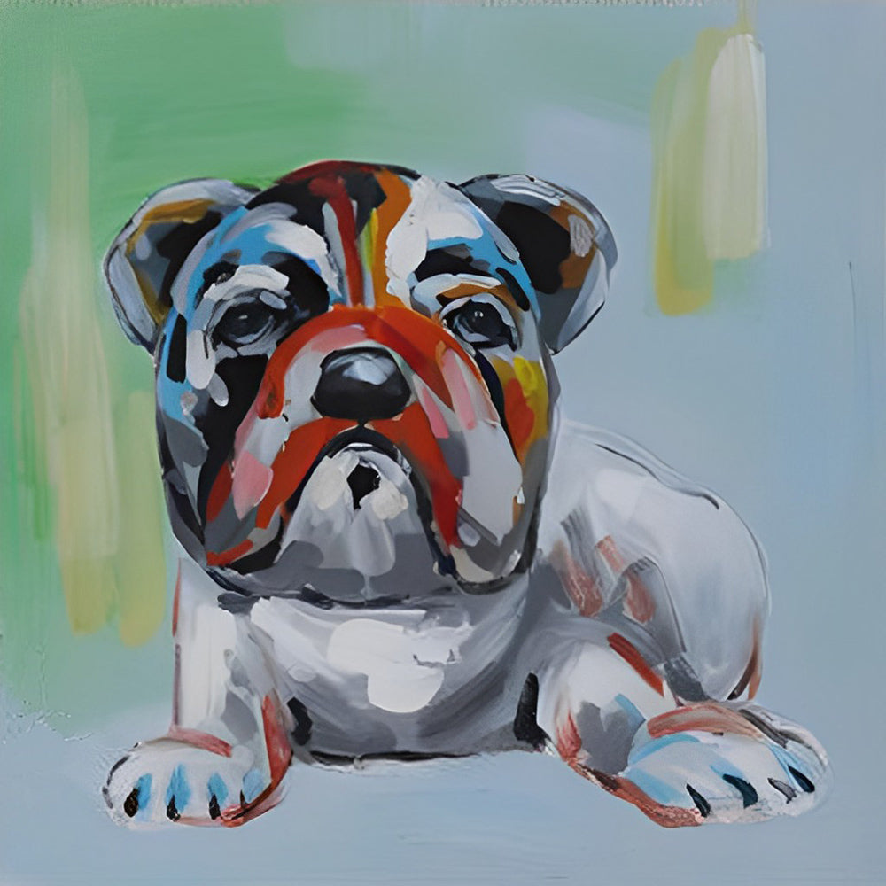 Een Bulldog met Kleurrijke Verf over zijn hele Gezicht Diamond Painting