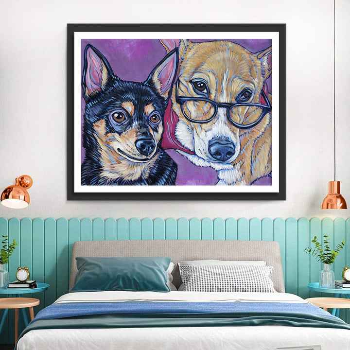Een Corgi met een Bril en een Chihuahua Diamond Painting