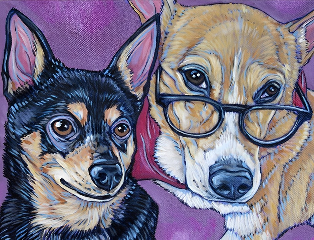 Een Corgi met een Bril en een Chihuahua Diamond Painting