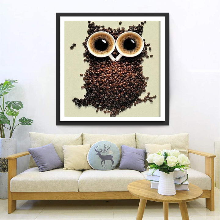 Een Creatieve uil Getekend met Koffie Diamond Painting