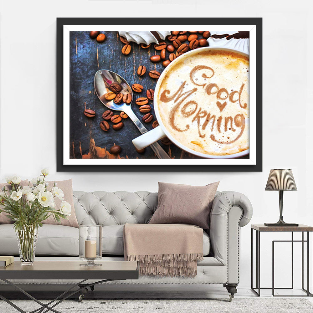 Een Dampend Kopje Cappuccino vol Diepe Aroma’s Diamond Painting