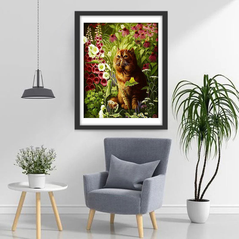 Een Dikke Kat in de Struik Diamond Painting