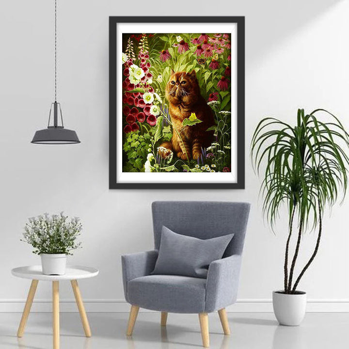 Een Dikke Kat in de Struik Diamond Painting