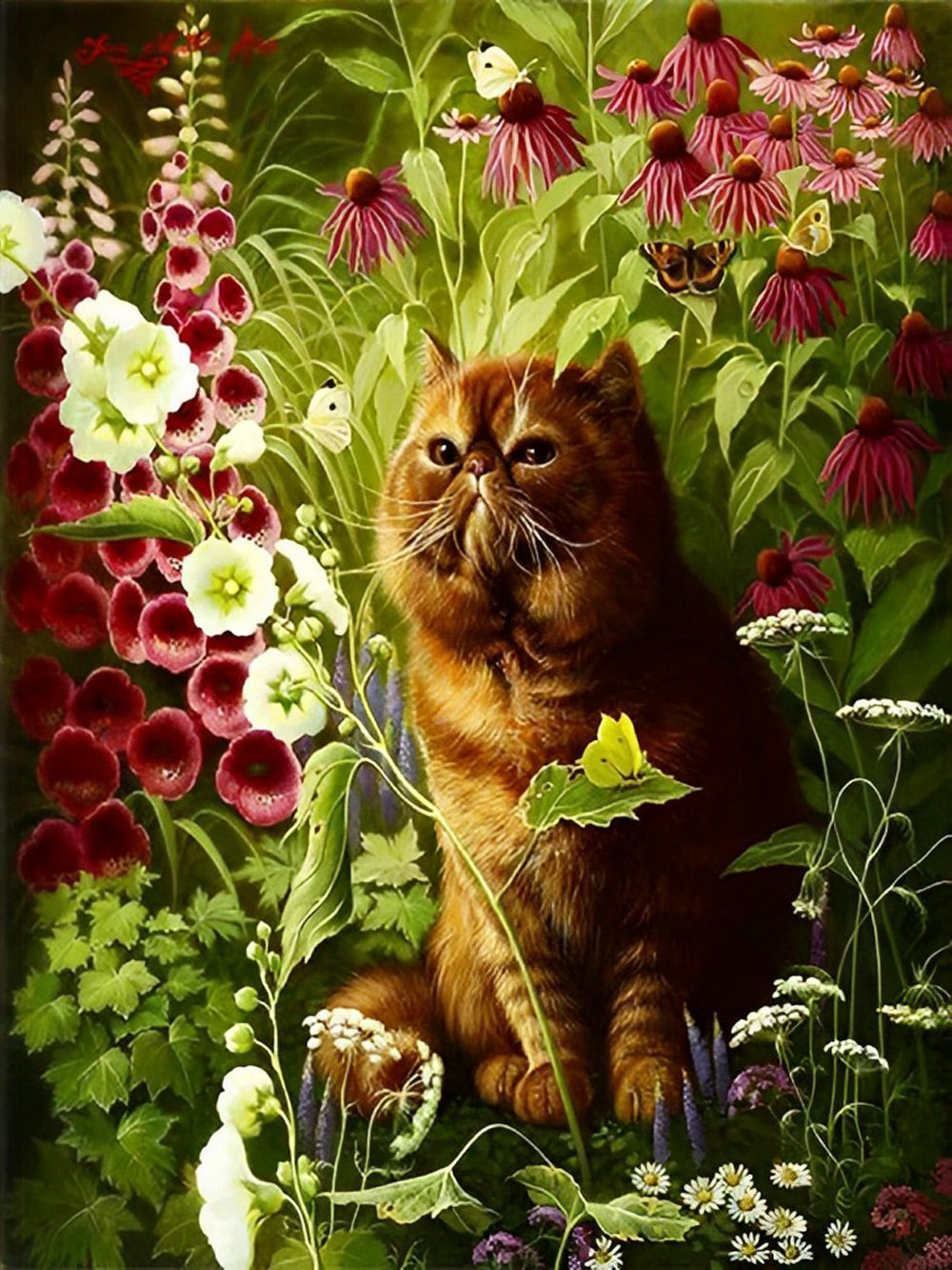 Een Dikke Kat in de Struik Diamond Painting
