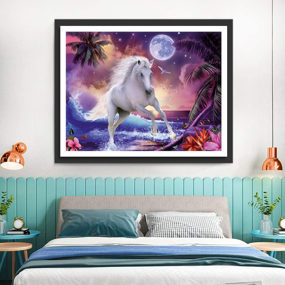 Een Eenhoorn onder de Maan op het Eiland Diamond Painting