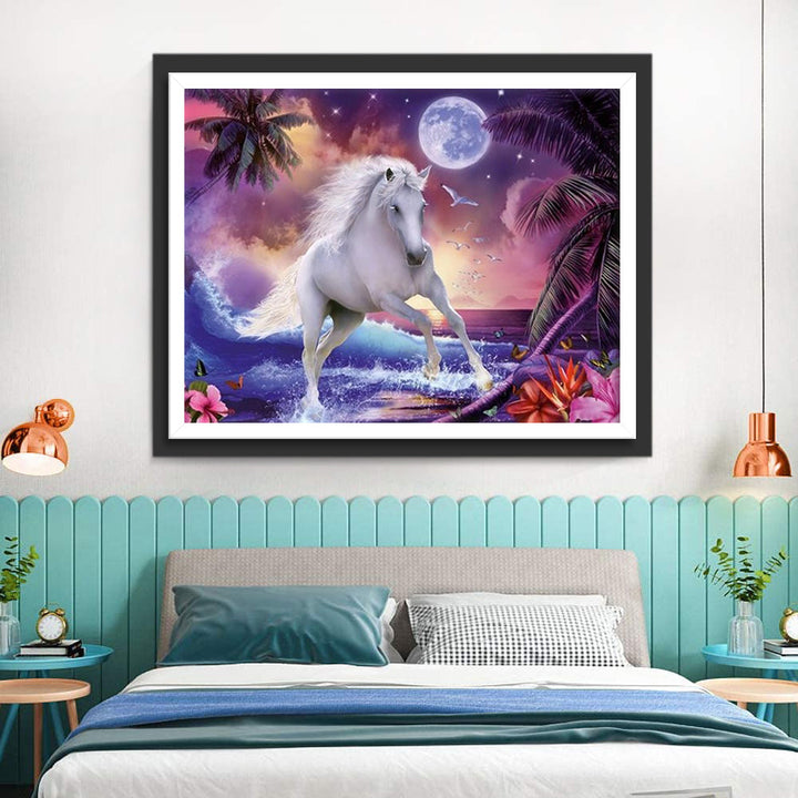 Een Eenhoorn onder de Maan op het Eiland Diamond Painting