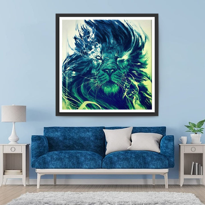 Een Eenogige Groene Leeuw Diamond Painting