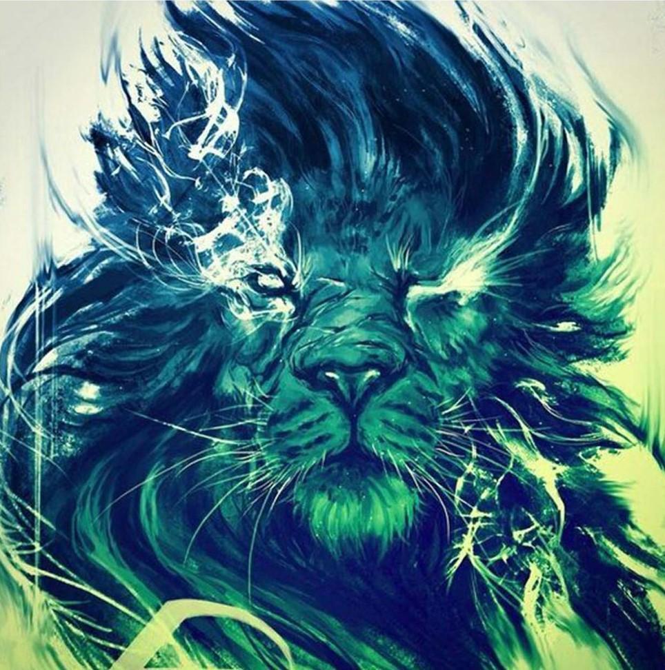 Een Eenogige Groene Leeuw Diamond Painting