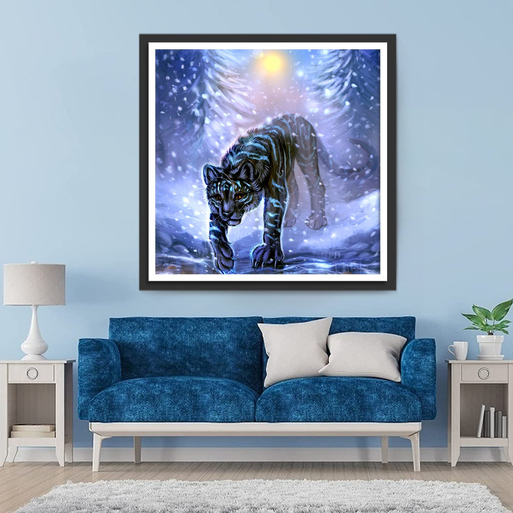Een Eenzame Tijger op een Besneeuwde Dag Diamond Painting