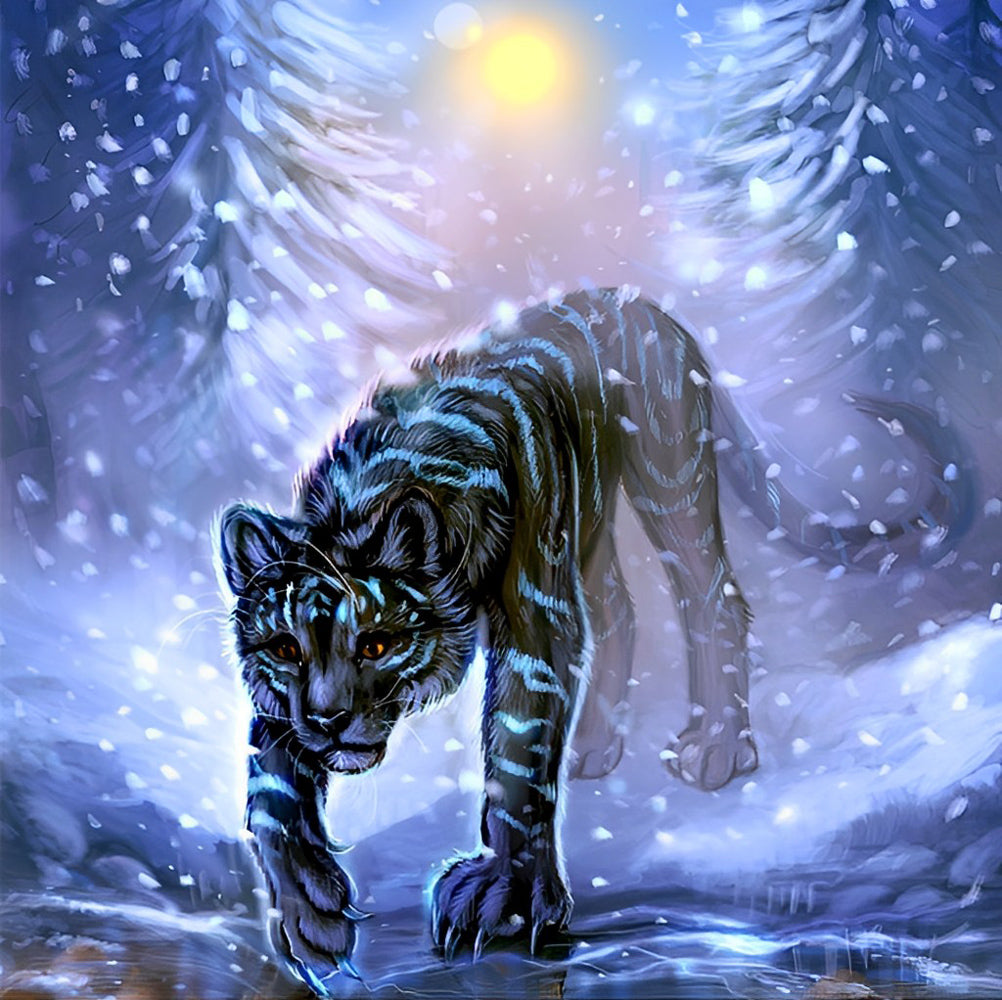 Een Eenzame Tijger op een Besneeuwde Dag Diamond Painting