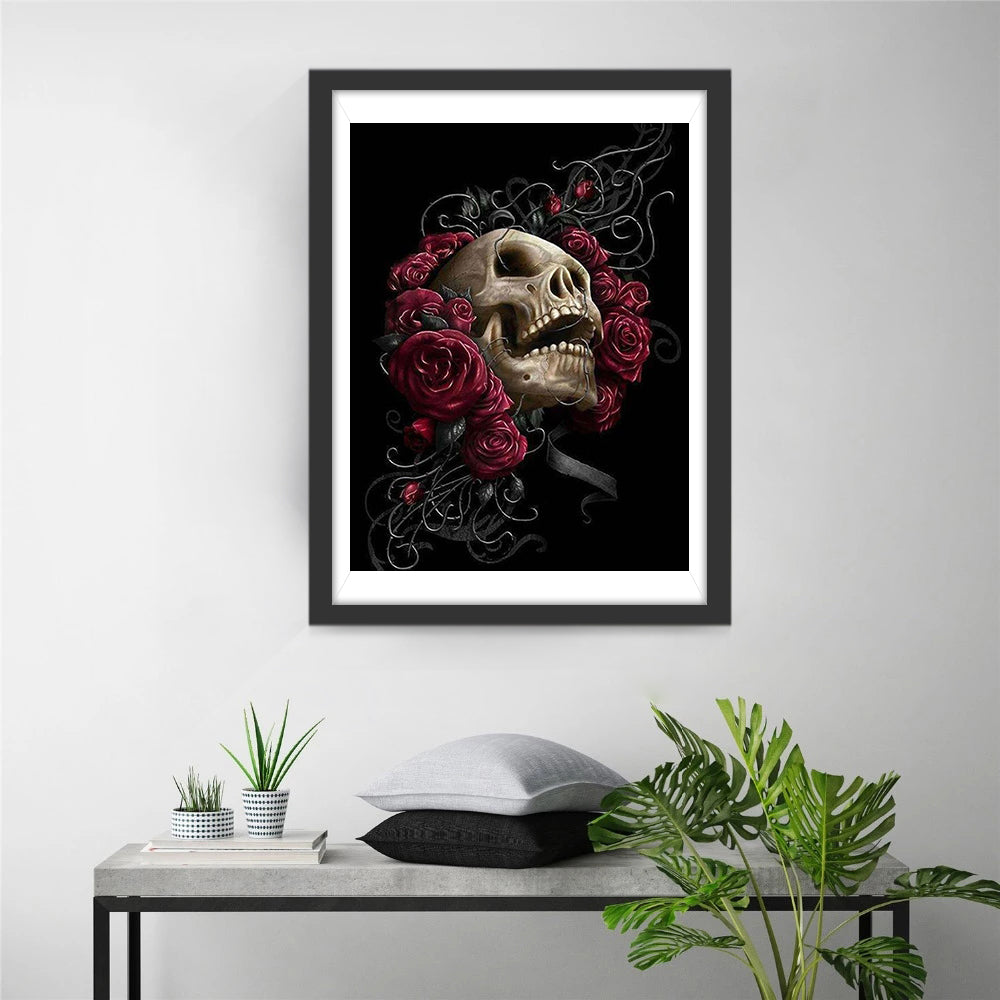 Een Esthetisch Schedelbeeld met Rozen Diamond Painting