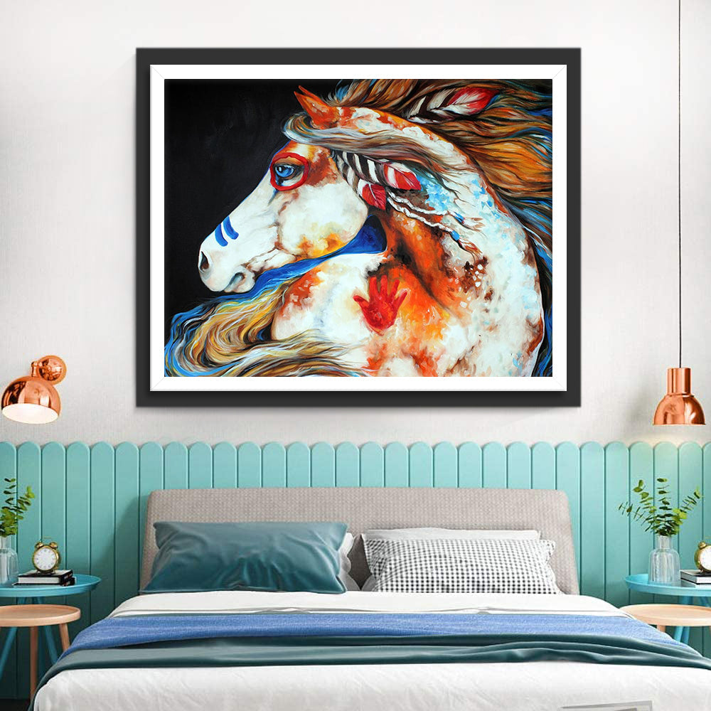 Een Exotisch Paard met Kleurrijk Haar Diamond Painting