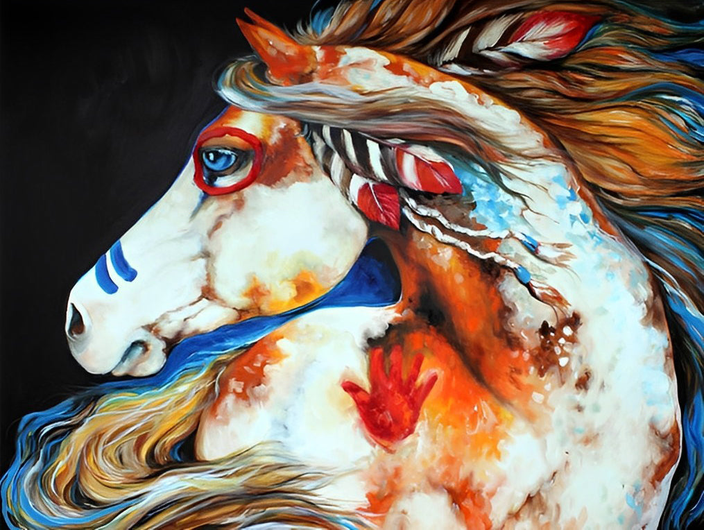 Een Exotisch Paard met Kleurrijk Haar Diamond Painting