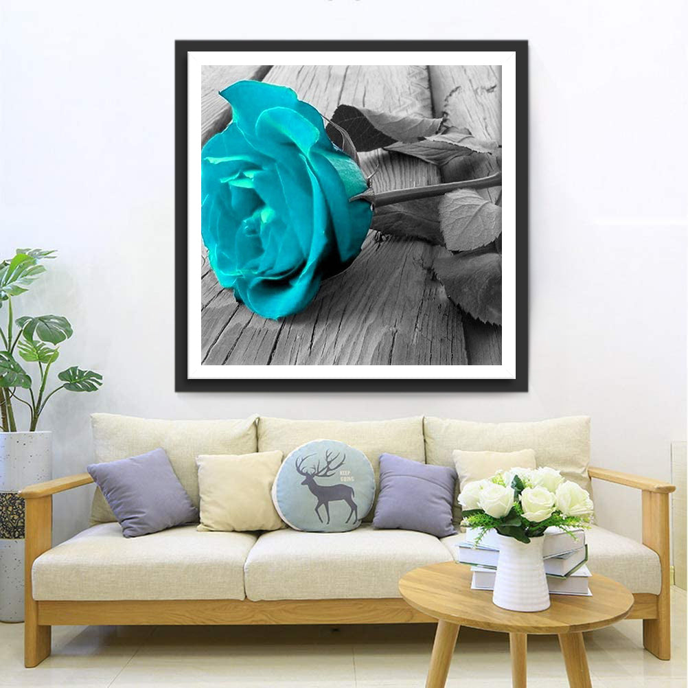 Een Fluorescerend Blauwe Roos Diamond Painting
