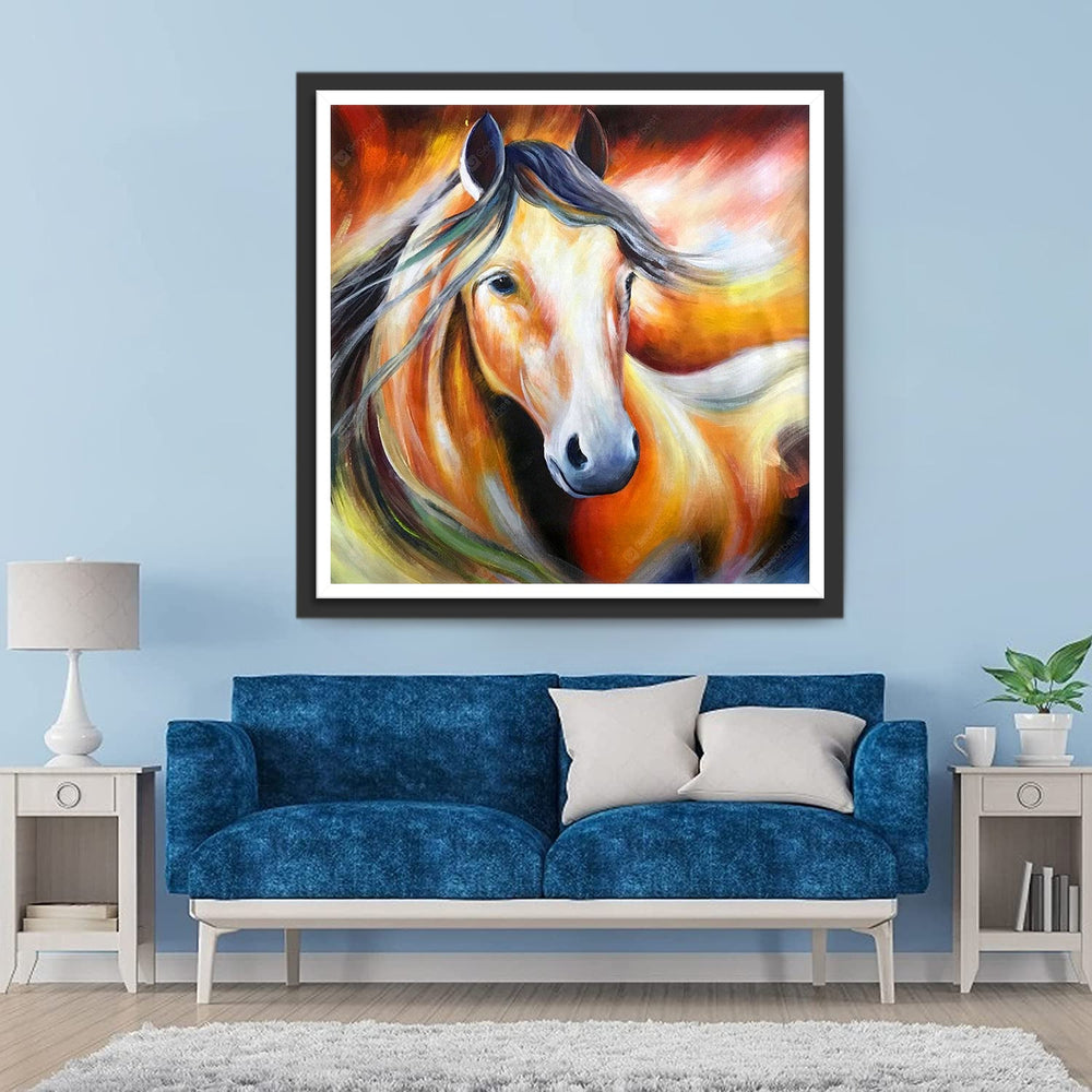 Een Gekleurd Paard op een Gekleurde Achtergrond Diamond Painting