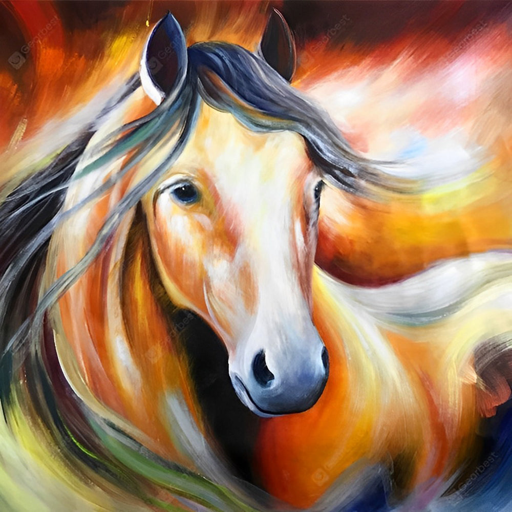 Een Gekleurd Paard op een Gekleurde Achtergrond Diamond Painting