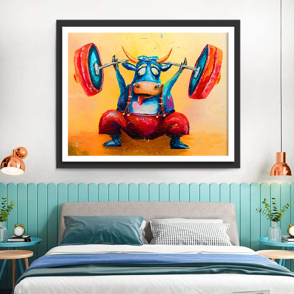 Een Gewichtheffende Koe Diamond Painting