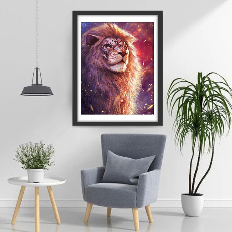 Een Gloeiende Leeuw met Patronen op zijn Gezicht Diamond Painting