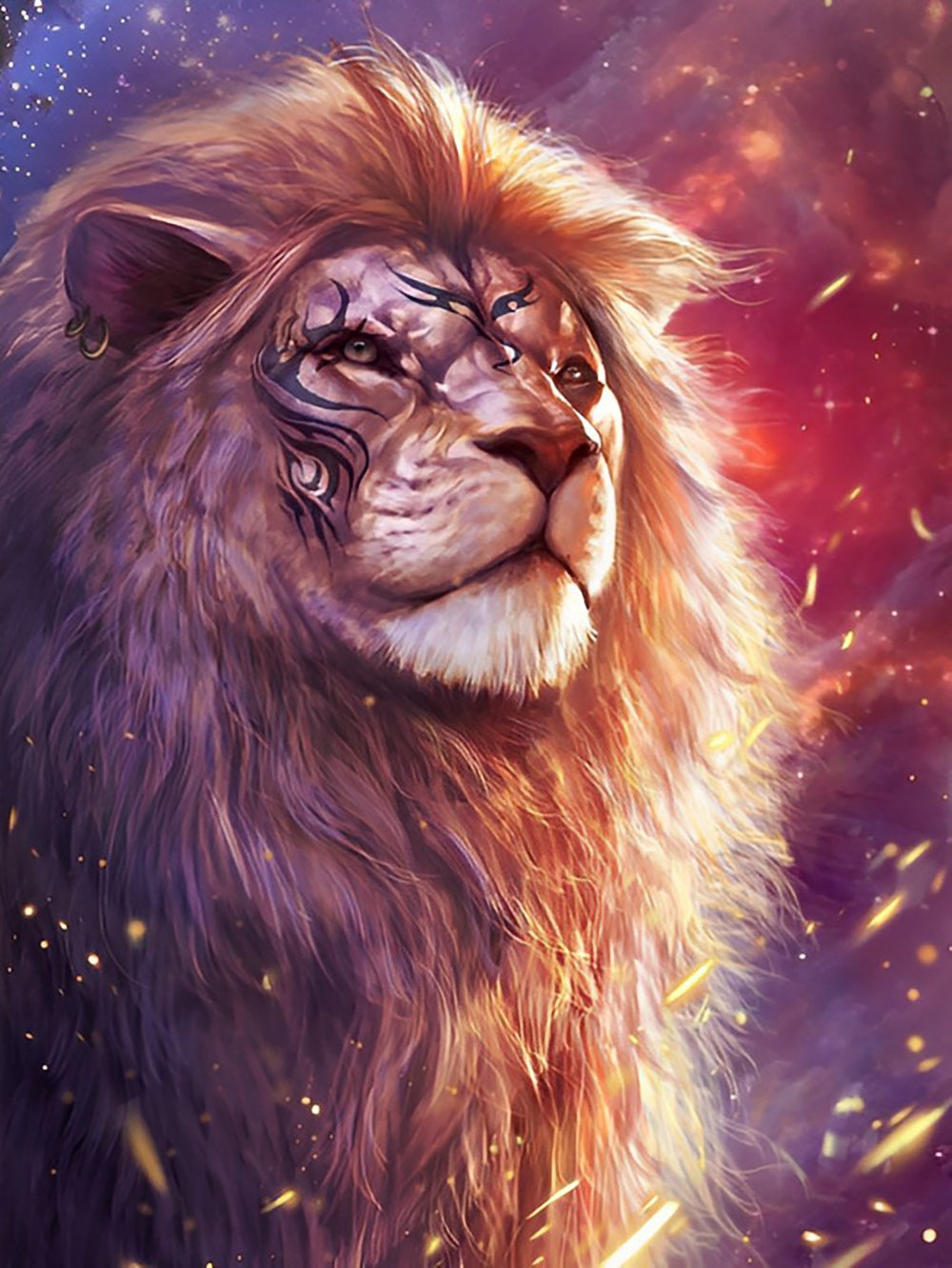 Een Gloeiende Leeuw met Patronen op zijn Gezicht Diamond Painting