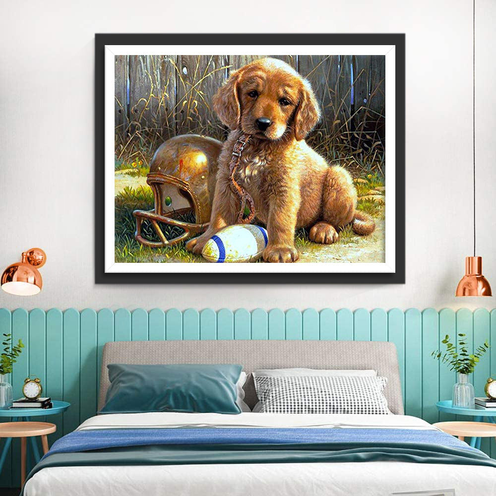 Een Golden Retriever en Bowlen Diamond Painting
