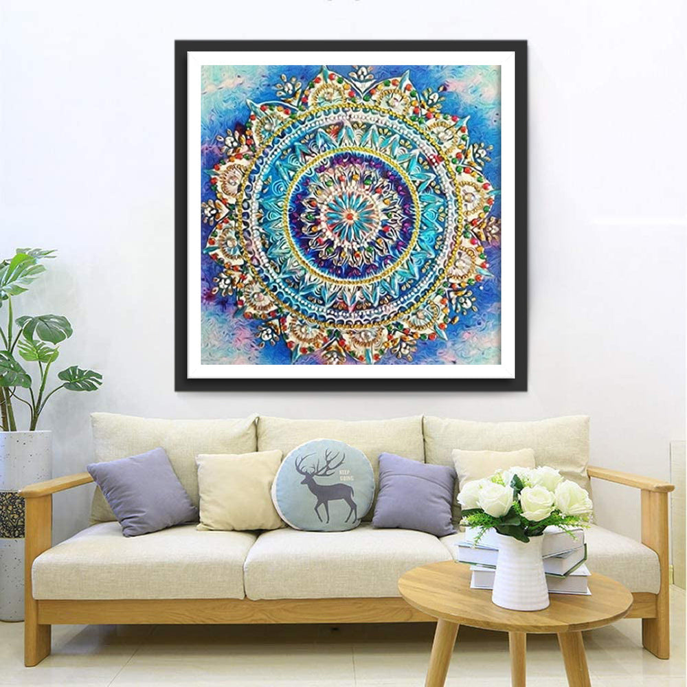 Een Gouden en Blauwe Mandala-versiering Diamond Painting
