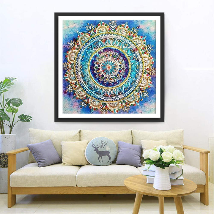 Een Gouden en Blauwe Mandala-versiering Diamond Painting