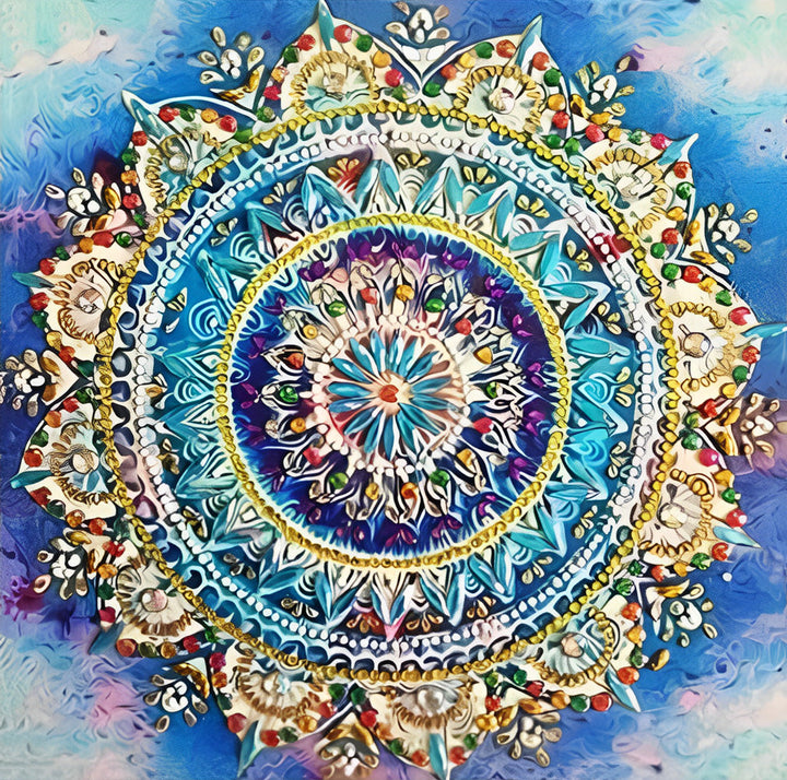 Een Gouden en Blauwe Mandala-versiering Diamond Painting