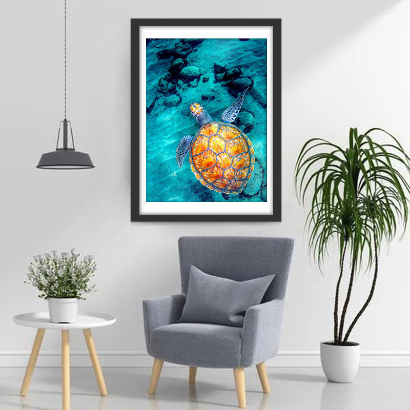 Een Gouden Zeeschildpad in Zee Diamond Painting