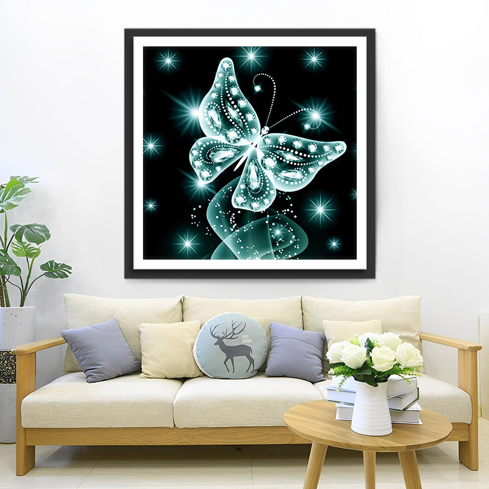 Een Groene, Heldere Vlinder Diamond Painting