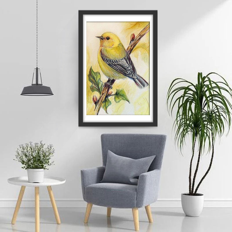 Een Groene Vogel in een Boom Diamond Painting