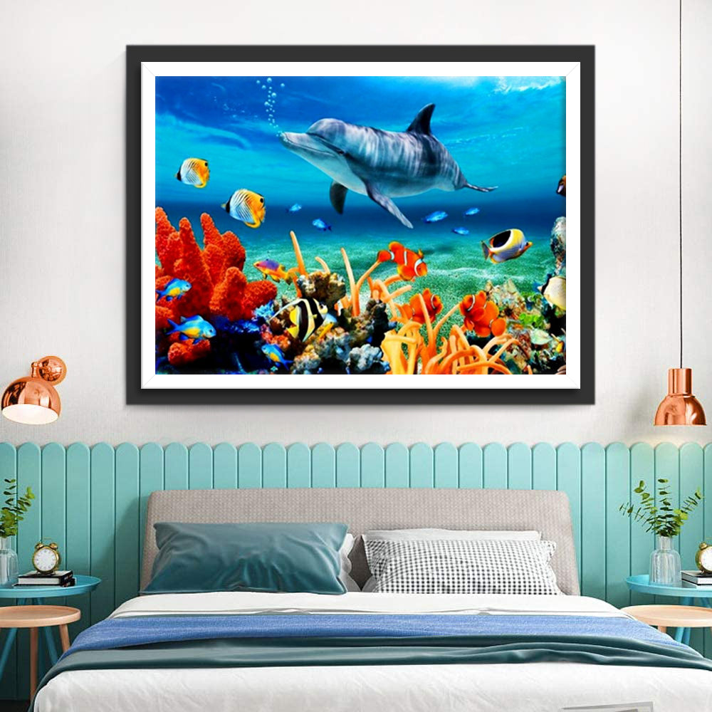 Een Grote Dolfijn en Veel Zeevissen Diamond Painting