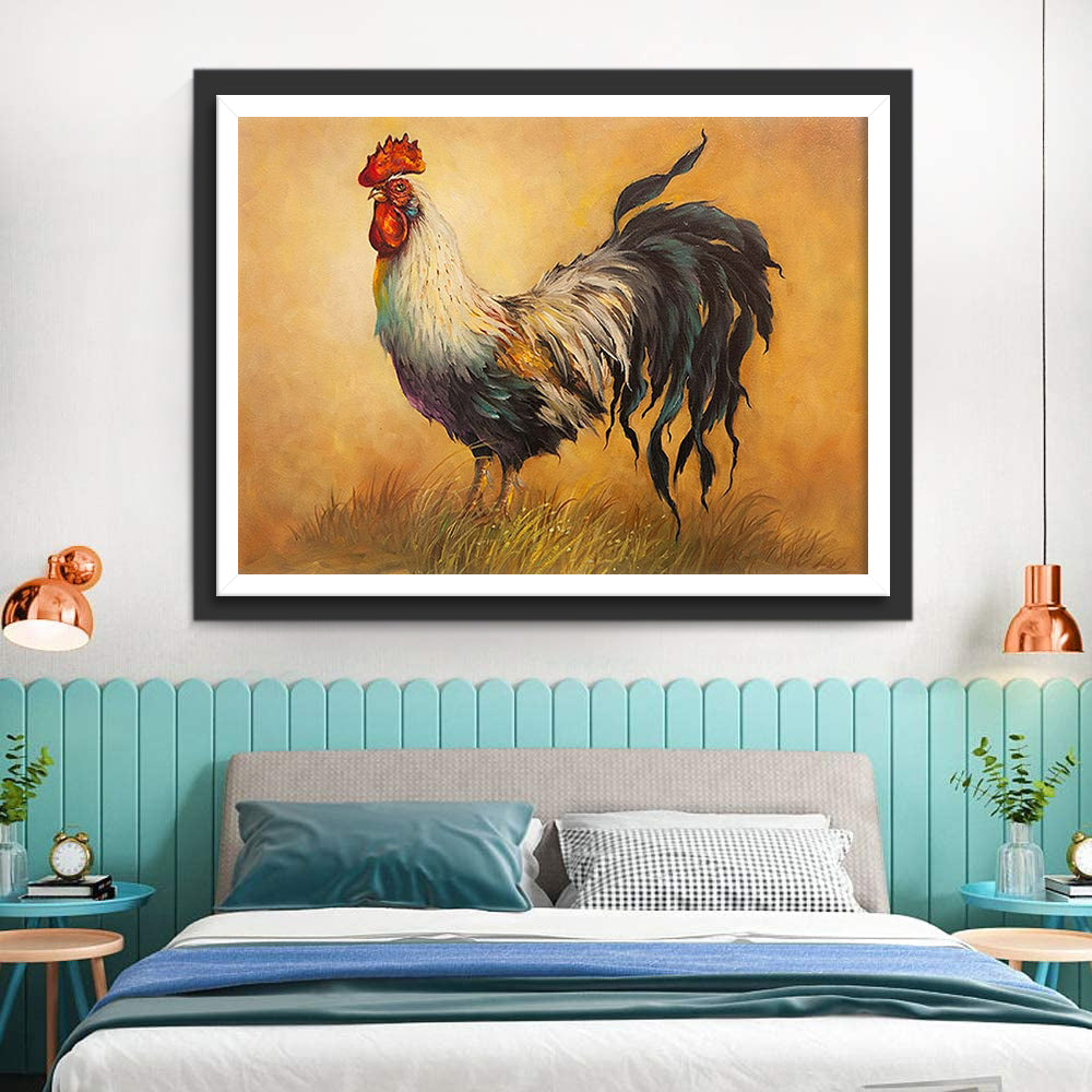 Een Grote Haan in de Wei Diamond Painting