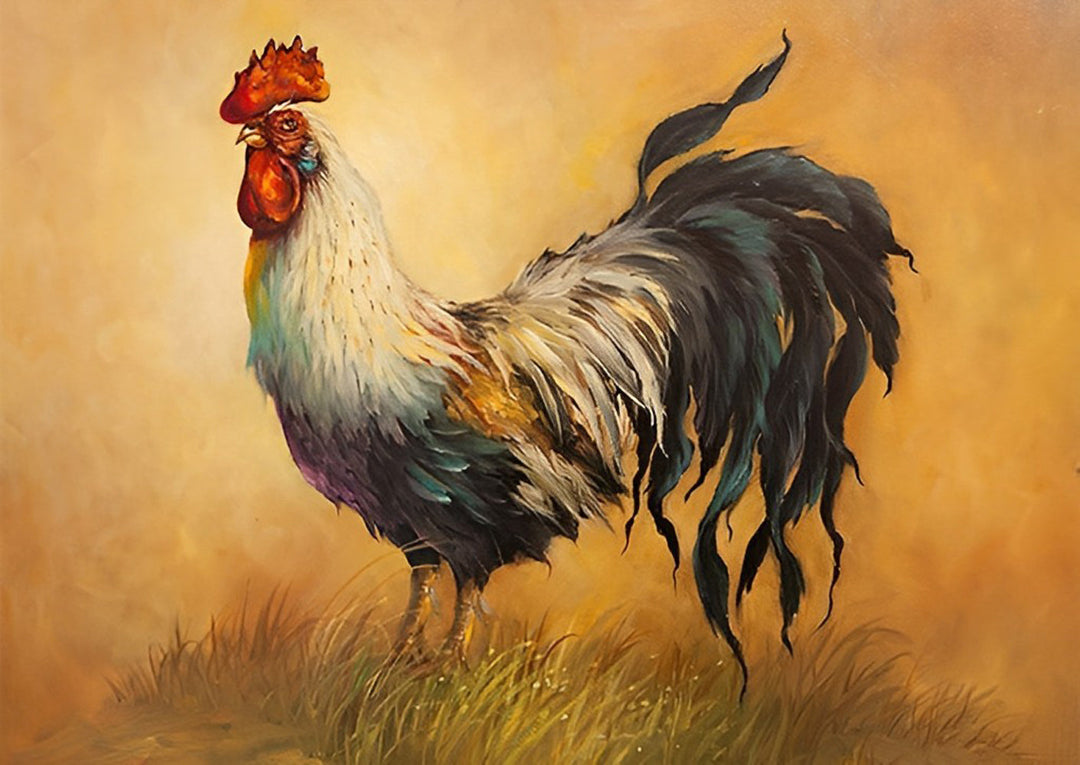 Een Grote Haan in de Wei Diamond Painting