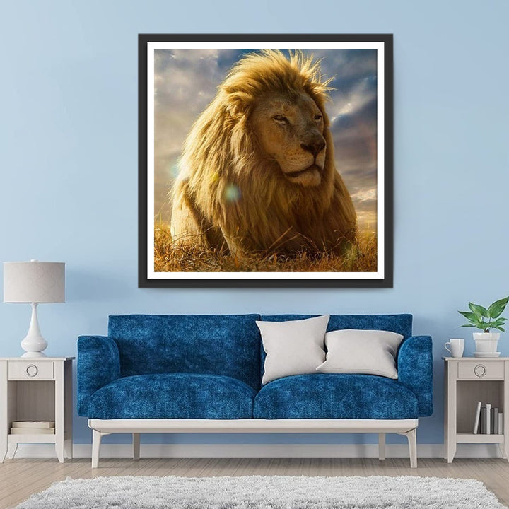 Een Grote Leeuw in de Weide Diamond Painting