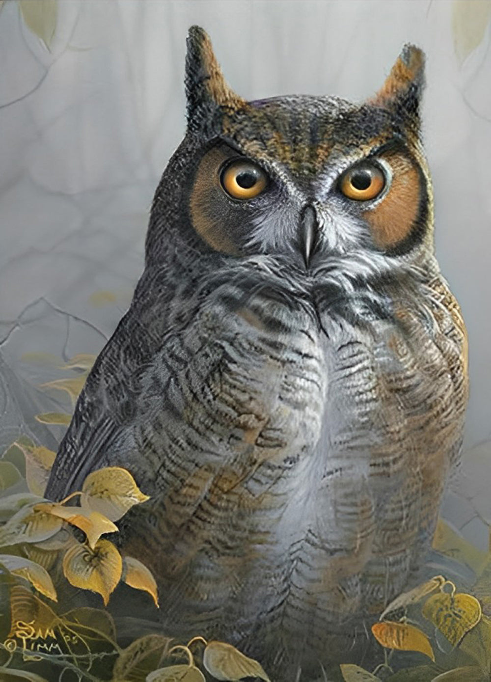 Een Grote Uil in de Bladstrooisellaag Diamond Painting