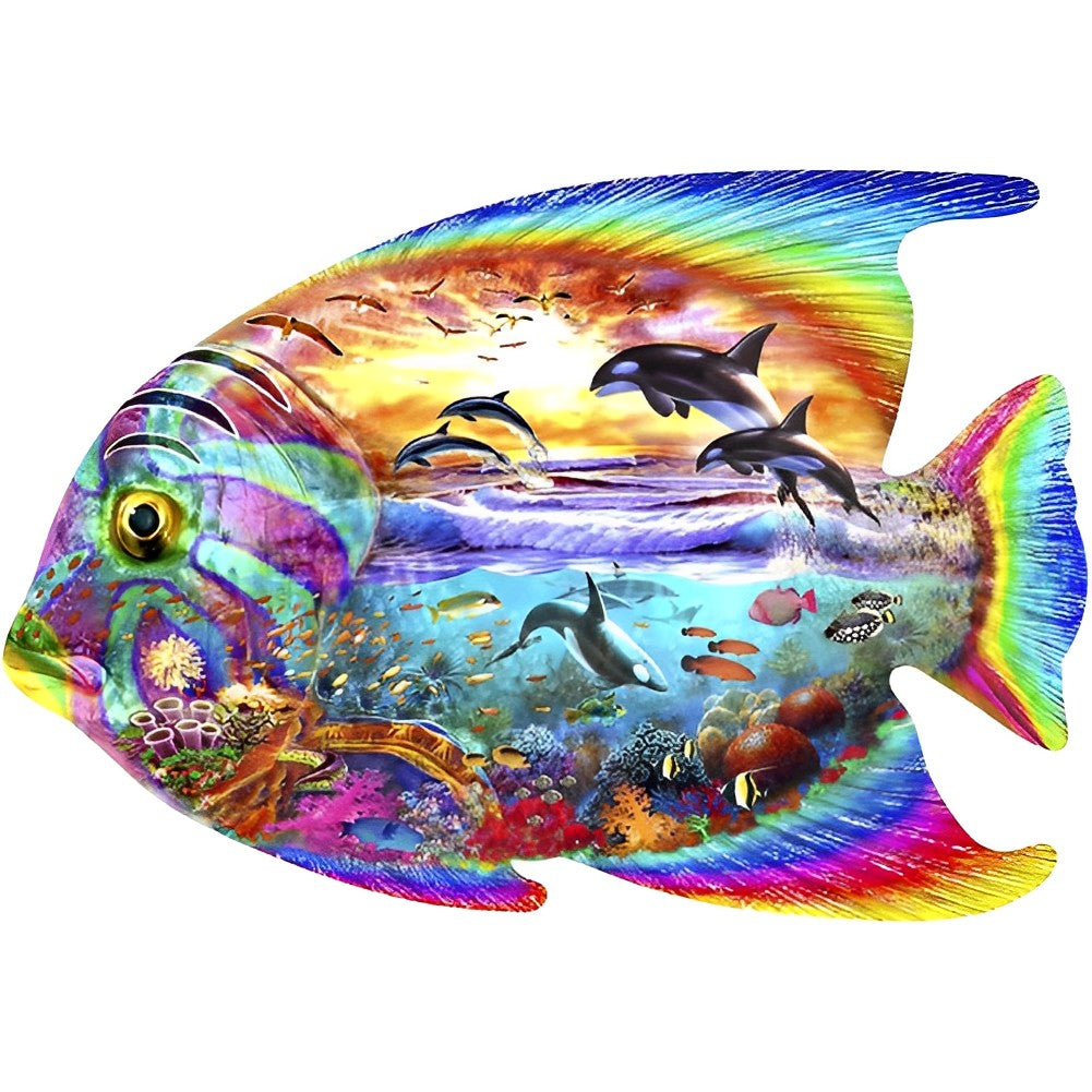 Een Grote Vis met Dolfijnen en Zeeleven in zijn Lichaam Diamond Painting