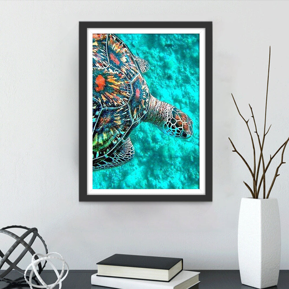 Een Grote Zeeschildpad met een Kleurrijk Schild Diamond Painting