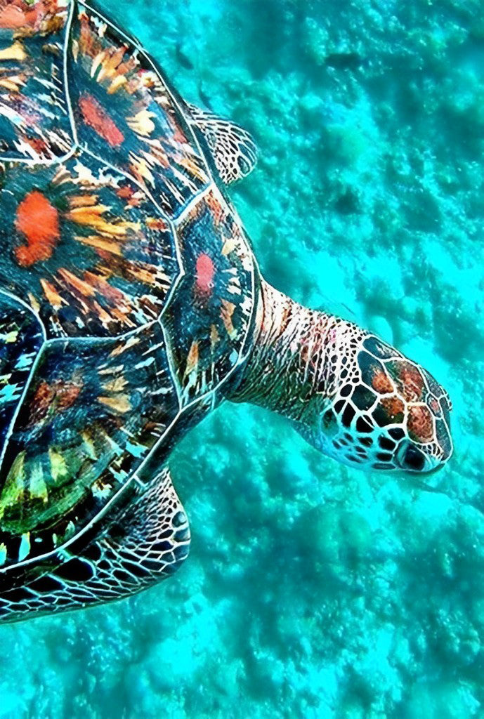 Een Grote Zeeschildpad met een Kleurrijk Schild Diamond Painting