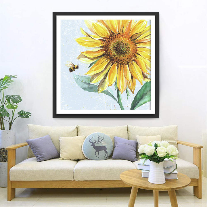 Een Grote Zonnebloem en een Bij Diamond Painting